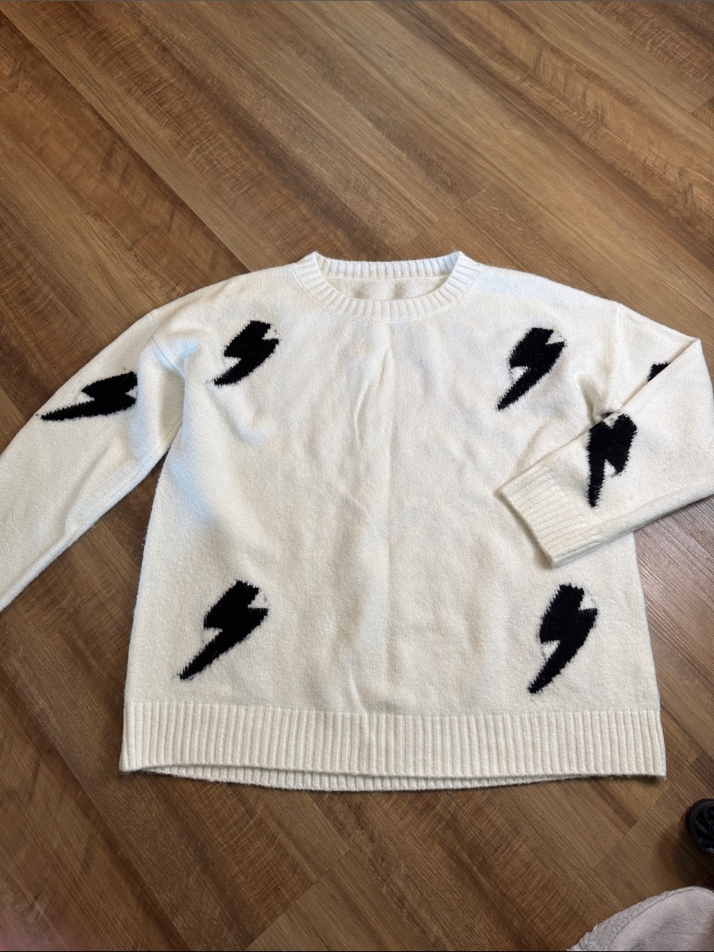 Cream Lightning Bolt Crewneck Sweater